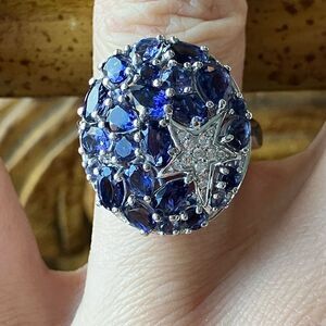 Natural Iolite Sterling Silver Cocktail Ring Size 7